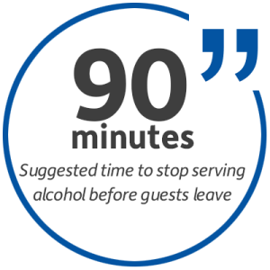 Statistic: 90 minutes is the suggested time to stop serving alcohol before guests leave.