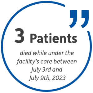 Statistic: 3 patients died while under the facility's care between July 3rd and July 9th, 2023.