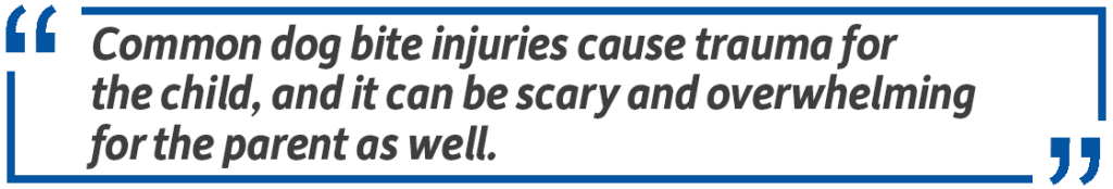 Pull quote: Common dog bite injuries cause trauma for the child, and it can be scary and overwhelming for the parent as well.