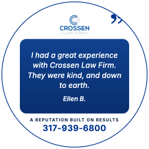 Client testimonial from Ellen B.: I had a great experience with Crossen Law Firm. They were kind, and down to earth.